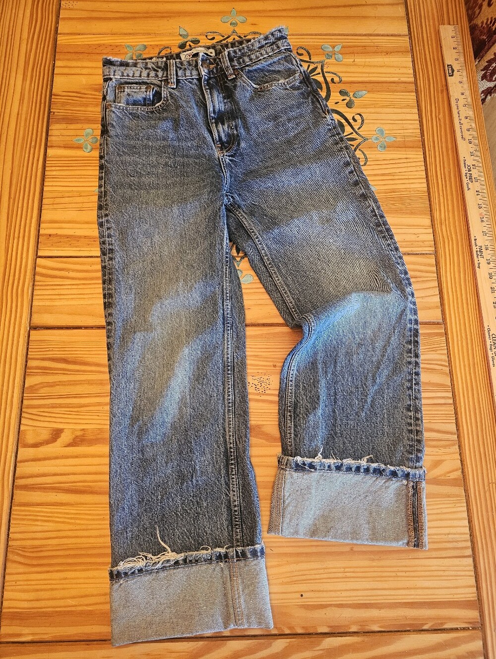 Zara Faded Blue Boyfriend Jeans with Cuffed Hem